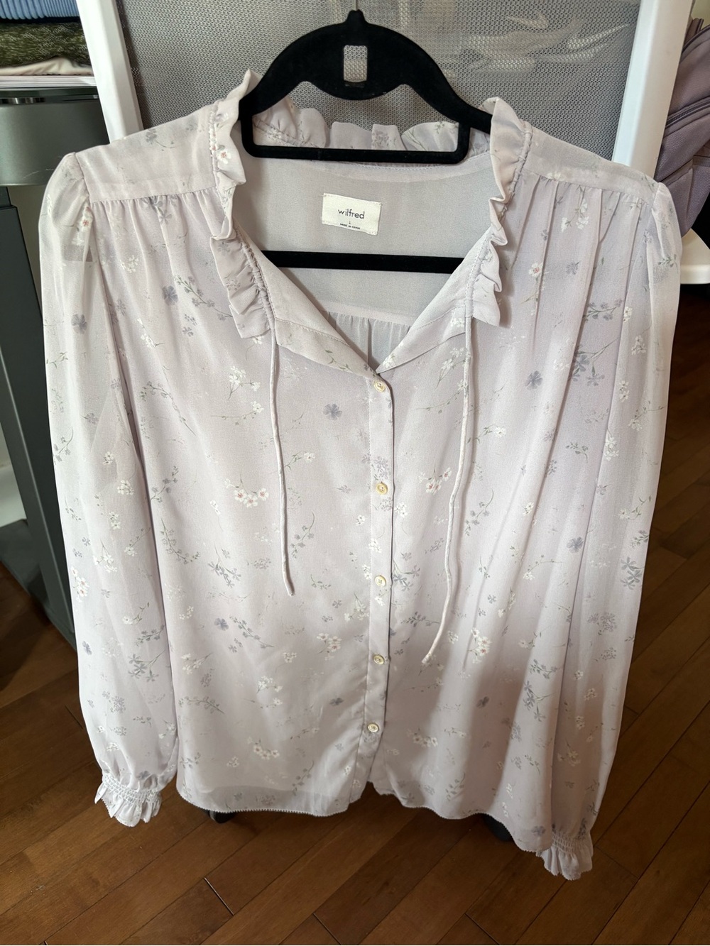 Wilfred Lavender Floral Ruffle Tie-Neck Blouse